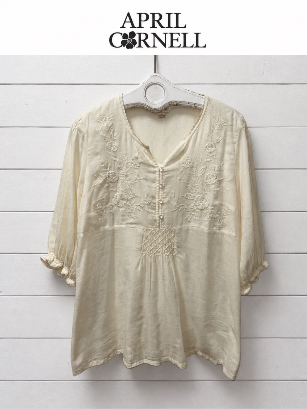 APRIL CORNELL Embroidered Tunic Butter Yellow Size XL
